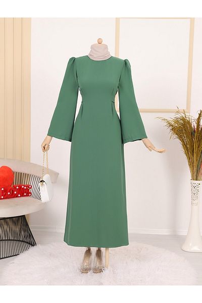 Modamorfo Judge Collar Waist Tied Dress -Green