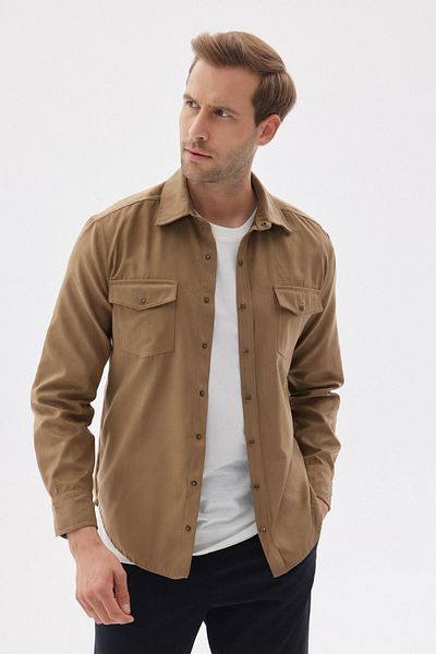 odelon Ανδρικό μπουφάν πουκάμισο σε μπεζ Slim Fit