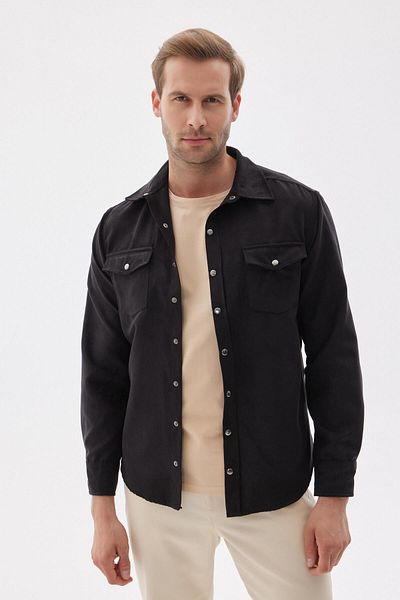 odelon Ανδρικό πουκάμισο μαύρο Slim Fit - με τσέπες
