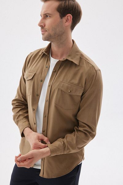 odelon Ανδρικό μπουφάν πουκάμισο σε μπεζ Slim Fit