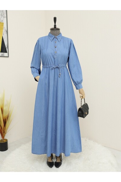 HİJABAYA Τζιν φόρεμα με κορδόνια με πιέτες στους ώμους