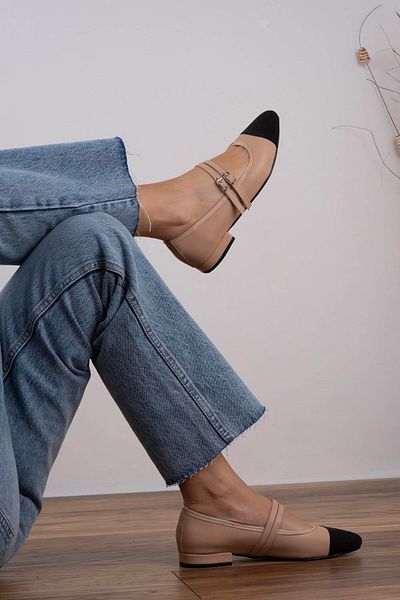 sovrana Two Belt Detailed Masked Ballerina Flats Tan