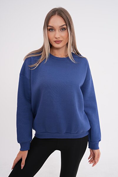 ŞİMAL Kadın Bisiklet Yaka Üç İplik Oversize Sweatshirt 255009 -