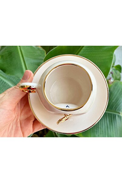 BSK Ceramics Handmade Harfli Siyah Melek Kahve Fincanı H Harfi