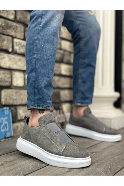 BOA BOA BA0307 Gray Men's Shoes - Thick Suede, High Sole, Double Band