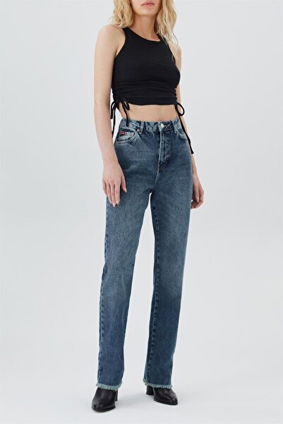 Lee Cooper Kelly Yüksek Bel Normal Kesim Düz Paça %100 Pamuk Mavi Kadın Jean ...