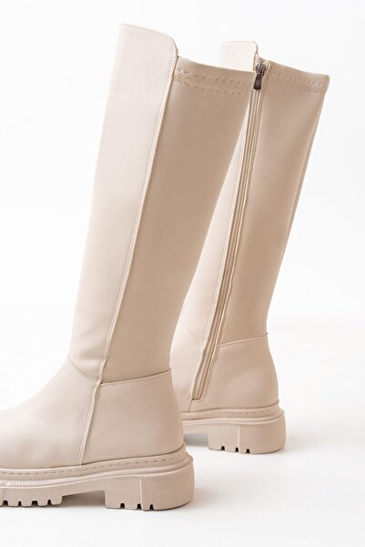 Aymood 812-305 Beige Casual Women's Boots - Stretch Back Zipper
