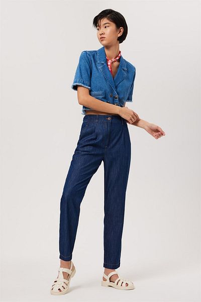 Lee Cooper بنطلون جينز نسائي من Quenn بخصر عالٍ وقصة مستقيمة وفتحة مستقيمة باللون الأزرق
