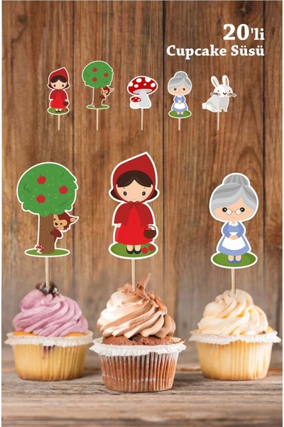 neşeli günlerim Kırmızı Başlıklı Kız Konseptli Cupcake Süsü Kürdanlı **kalın ...