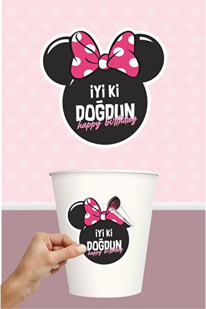 neşeli günlerim Ροζ αυτοκόλλητο με θέμα τη Μίνι Μάους - Αυτοκόλλητη χάρτινη ε...