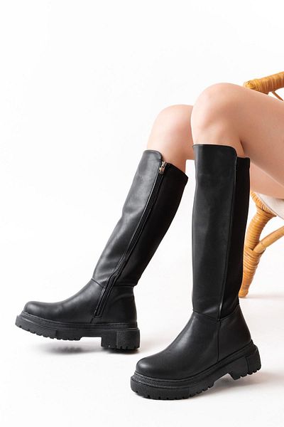 Aymood 812-305 Μαύρες Stretch φερμουάρ καθημερινές γυναικείες μπότες