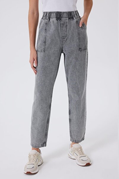 Lee Cooper Jogger Normal Waist Relaxed Fit Ankle Elasticated Leg Gray Women's Jeans