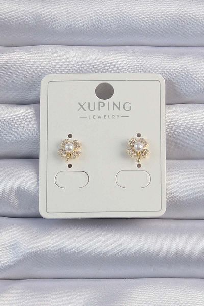 fashok Xuping Gold Color Zircon Cubic Zirconia Pearls Flower Earrings