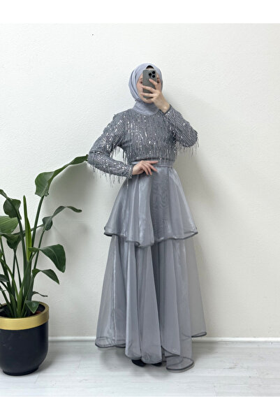 HİJABAYA Βραδινό φόρεμα από τούλι με παγιέτες - Ελαστική λαιμόκοψη και ζώνη