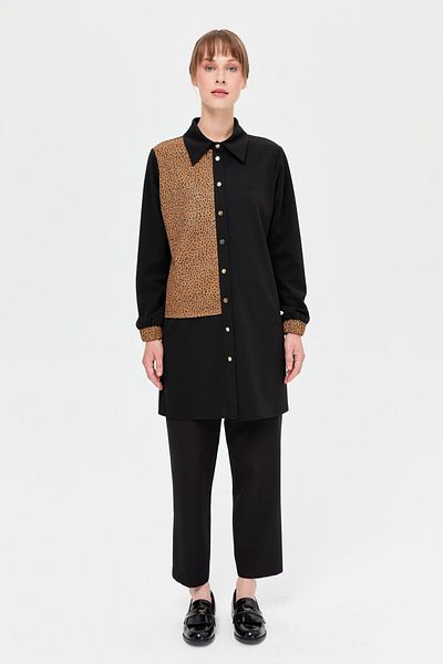 Esswaap Black Leopard Detailed Tunic