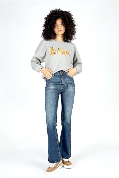 Lee Cooper Pantaloni de blugi pentru femei Luna talie înaltă evazat K croială Wide Leg Mostar Light