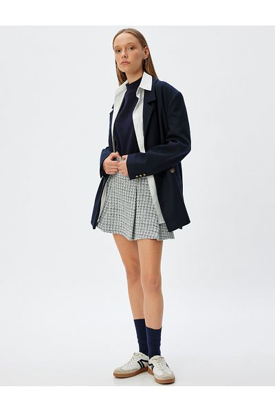 Koton A-Line Mini Tweed Skirt - Pleated and Button Detailed