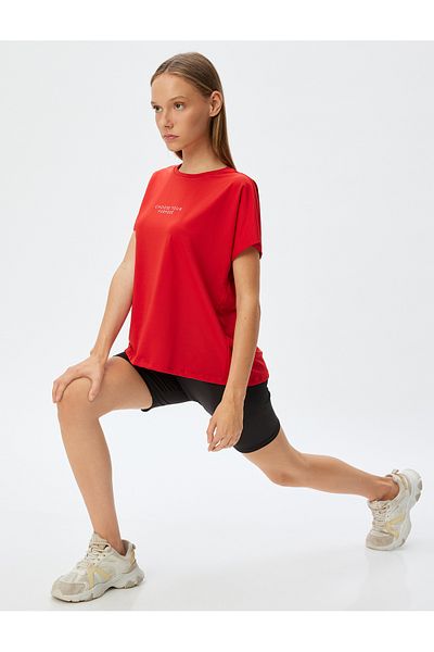 Koton Tricou sport oversize cu slogan imprimat - decolteu, mânecă liliac