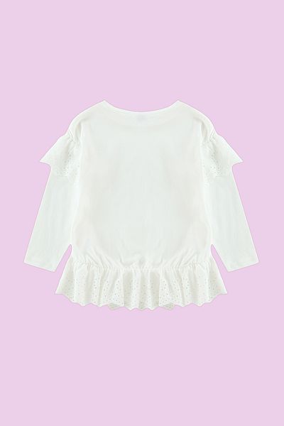 TRENDYOLKIDS Екрю жіноча 100 бавовняна вишивка з оборкою з довгим рукавом Orme футболка-блузка TKDAW25TS00014