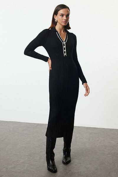 Trendyol Collection Prémiové midi úpletové šaty - Stone Color Block, speciální příze Twoaw25El00307