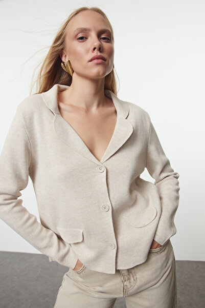 Trendyol Collection Beige Strickcardigan - Jackenlook, TWOAW25HI00120