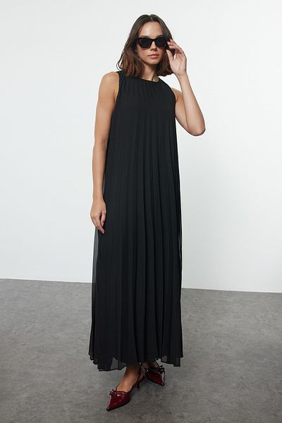 Trendyol Modest Rochie lenjerie neagră plisată - TCTAW25EB00089