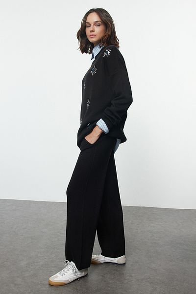 Trendyol Modest Black Knitwear Set with Embroidery Eye Detail - TCTAW25US00069