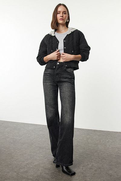 Trendyol Collection High Waist BlackWideLegJeans- Twoaw25je00209