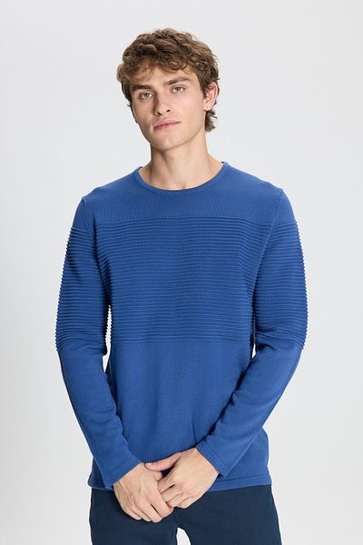 AC&Co / Altınyıldız Classics Men's Indigo Anti-pilling Non-pilling Standard Fit Crew Neck Textured Knitwear Sweater