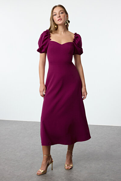 Trendyol Collection A-Cut Plum Woven Dress - Gathered Sleeves, Tprss24El00195