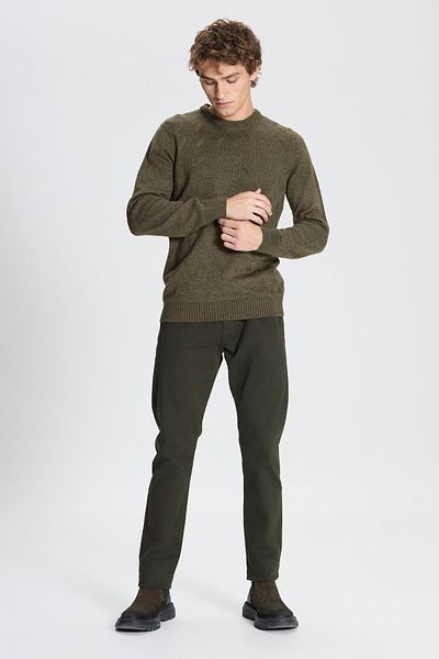 AC&Co / Altınyıldız Classics Khakifarbener Jacquard-Strickpullover mit normaler Passform und normalem Schnitt für Herren mit Rundhalsausschnitt