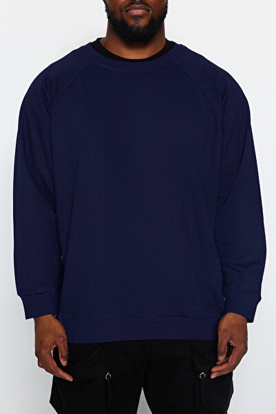 Trendyol Collection Sötétkék nagy méretű, nagy nyakú, túlméretezett/széles kivágású polár pulóver belül TMNAW24AO00007