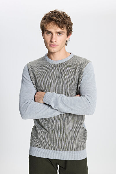 ALTINYILDIZ CLASSICS Pulover pentru bărbați, gri-kaki, cu croială normală, tricotaj cu model, cu croială normală