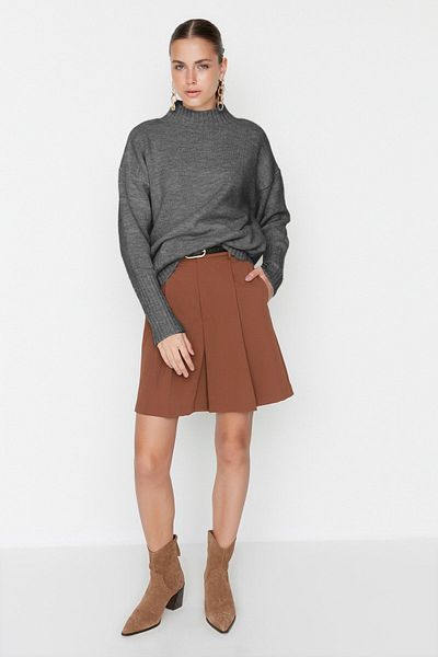 Trendyol Collection Anthracite Wide Fit Soft Textured Basic Knitwear Sweater Twoaw23Kz00490