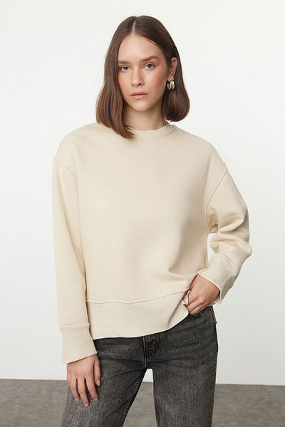Trendyol Collection Φούτερ Fleece Crew Neck Stone χοντρό φούτερ - κανονική εφαρμογή Twoaw25sw00169