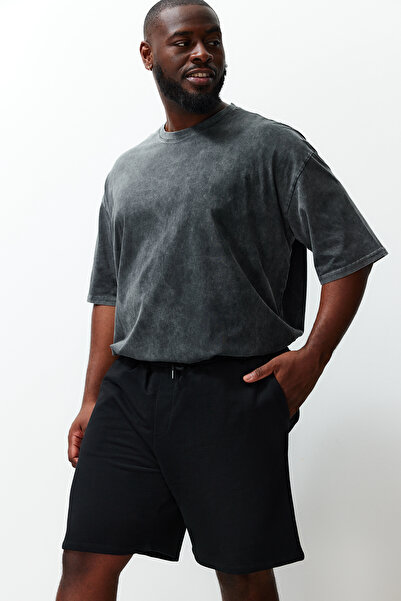 Trendyol Collection Μαύρο άνετο 100% βαμβακερό σορτς Plus Size - TMNSS24AP00001