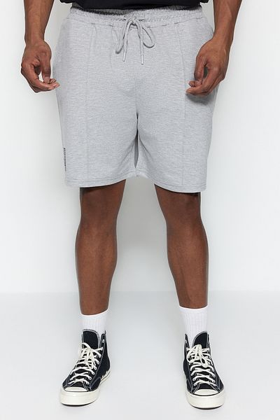 Trendyol Collection Gray Regular Cut Large Size Shorts - Lace Up, Text Printed TMNSS23SR00047