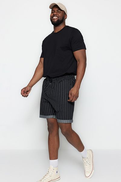 Trendyol Collection Black Striped Comfortable Large Size Cotton Shorts - TMNSS23SR00045