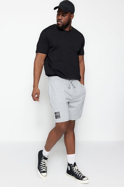 Trendyol Collection Gray Regular Cut Large Size Shorts - Lace Up, Text Printed TMNSS23SR00047