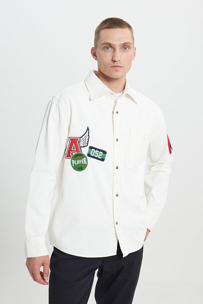 AC&Co / Altınyıldız Classics Pánská kostkovaná košile Ecru Oversize Fit Loose Fit Classic s klopou