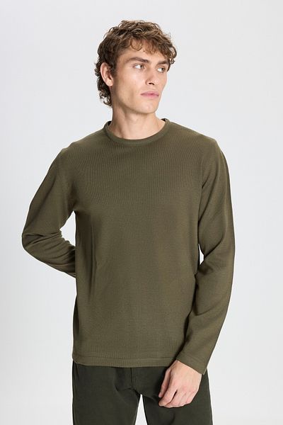 AC&Co / Altınyıldız Classics Ανδρικό πλεκτό πουλόβερ Khaki - Crew Neck, ζεστό, κανονική εφαρμογή