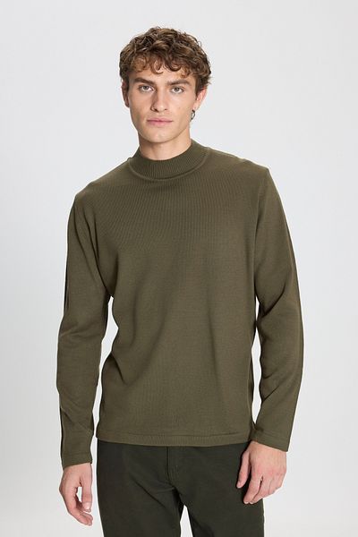 AC&Co / Altınyıldız Classics Khaki Men's Knitwear Sweater - Standard Fit, Half Turtleneck, Non-Pilling