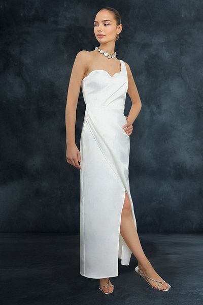 Trendyol Collection Λευκό σατέν υφαντό κομψό βραδινό φόρεμα Νυχτερινό φόρεμα αποφοίτησης TPRSS24EL00289