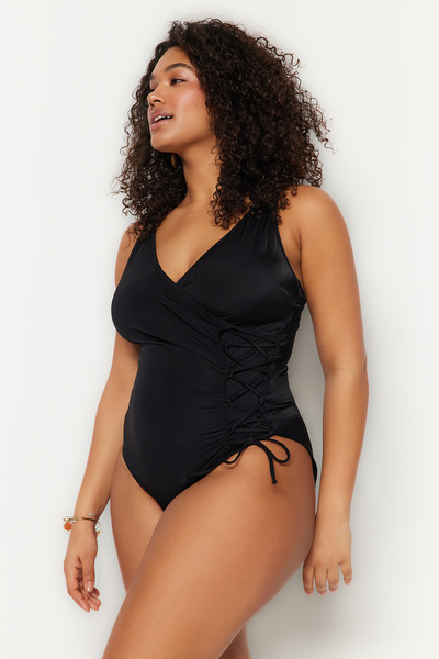 Trendyol Curve Detail černé dvouřadé šněrovací plavky Plus Size Tbbss23Am00034