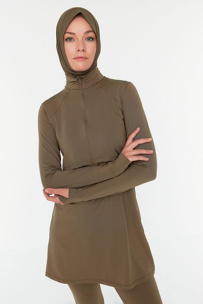 Trendyol Modest Nerzfarbenes, langärmliges Performance-Strick-4-teiliges Badeanzug-Set TCTSS22CF0012