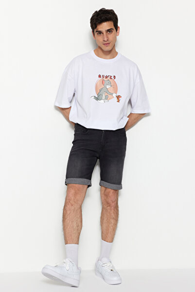 Trendyol Collection Antracitové zničené Skinny Fit šortky a Bermudy - TMNSS22SR0162