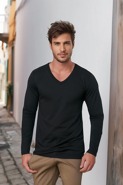 Trendyol Collection Βαμβακερό μπλουζάκι με λαιμόκοψη σε μαύρο λεπτή εφαρμογή - TMNAW25TS00006
