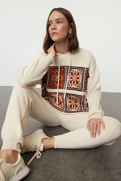 Trendyol Collection Patterned Hooded Knitwear Set - Lower & Upper Twoaw25Au00063