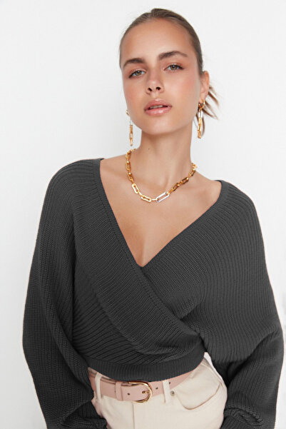 Trendyol Collection Tricotaj antracit Pulover la două piepturi - TWOAW21KZ1277