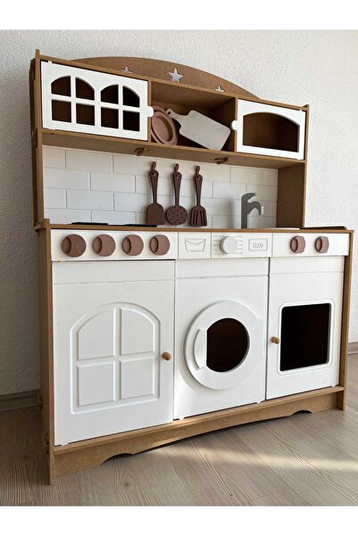 Özka Hobi Ahşap Özka wooden toys montessori  mutfak 7 adet set hediyeli (ahşa...